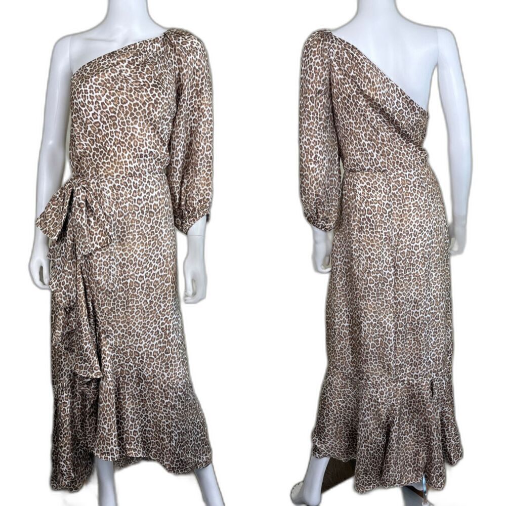 J.Crew Collection Womens Size M Leopard One Shoulder Ruffle Faux Wrap Midi Dress